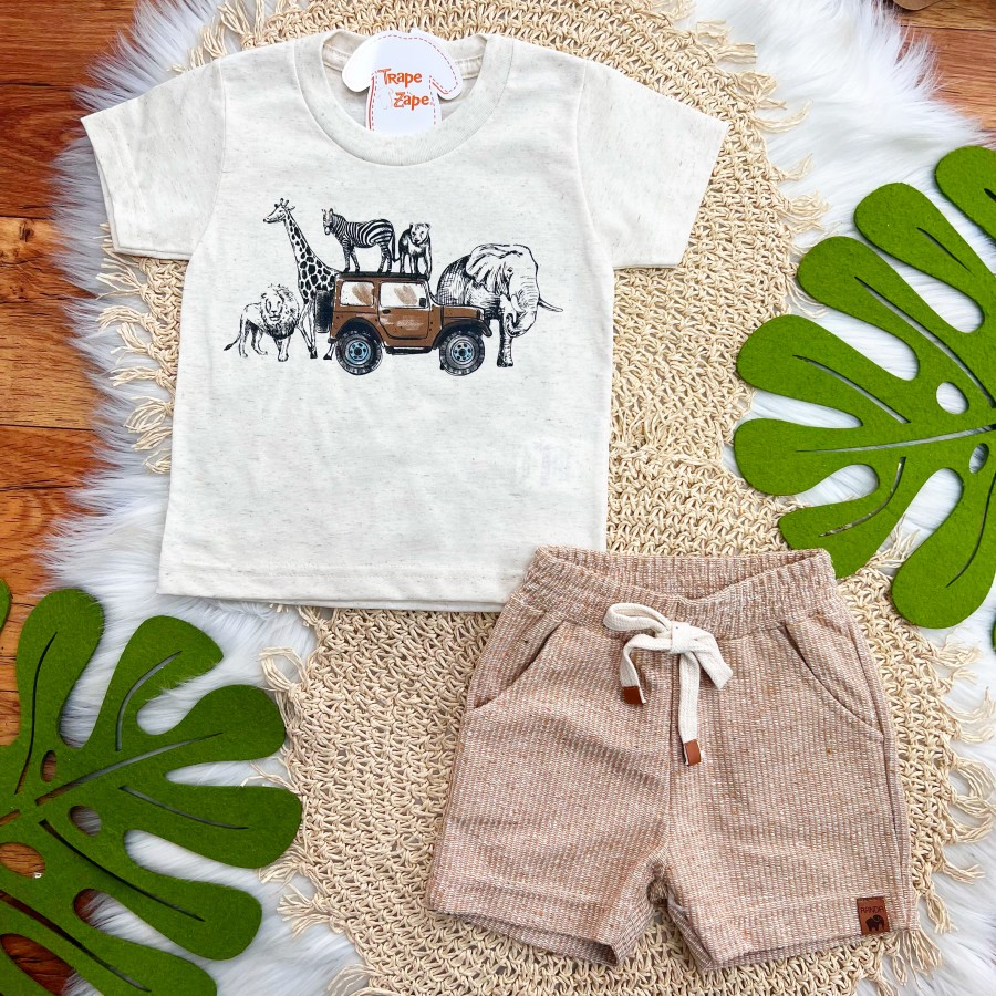 Conj. Camiseta em Linho Savana e Bermuda - Areia